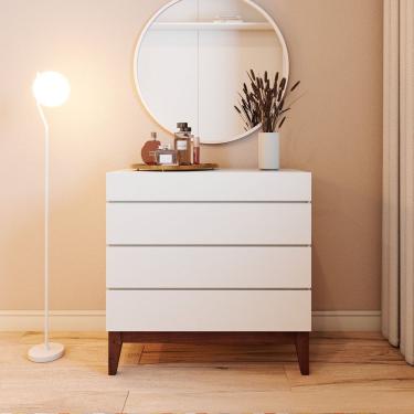 Imagem de Cômoda 4 Gavetas Em Madeira E Mdf Fresh Branco Gelo Imbuia