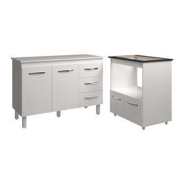 Imagem de Balcão Armário Gabinete Bruna 118 Cm Com Tampo Tampão E Balcão Evelyn Para Cooktop 5 Bocas Branco
