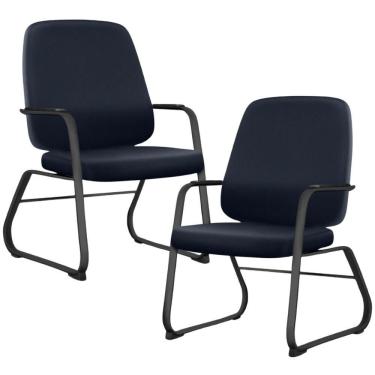 Imagem de Kit 02 Cadeiras Executiva Diretor Base Fixa Hub F02 Sintético Azul - Lyam Decor