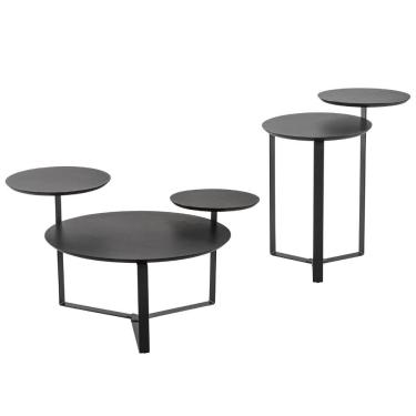 Imagem de Kit Mesa De Centro E Mesa Lateral Para Sala Pés Metálicos Dari A03 Nero Preto - Lyam Decor