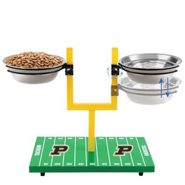Imagem de NCAA Purdue Boilermakers Goalpost Alimentador para cães de campo de futebol – Tigelas elevadas ajustáveis para cães com suporte, 2 tigelas de aço inoxidável, pés de borracha antiderrapante,