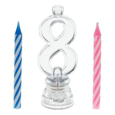 Imagem de Vela Nº 8 Festas Acrílica Luz Led + 2 Velinhas Aniversario - Art Fanta
