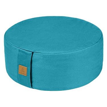 Imagem de FelizMax Almofada De Meditação Zafu Trigo Sarraceno D = 13"/16" H 5,5" Redonda Zabuton Para Ioga, Apoio Joelhos Premium Sentar No Chão, Capa Algodão Com Zíper - Ciano Azul, 13"