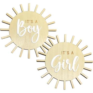 Imagem de Senfaro Placa De Revelação Do Sexo Bebê Com Sol Dupla Face, Anúncio Gravidez Boho, Menino Ou Menina, Madeira, Acessório Para Fotos, Presente Novas Mães, Chá Berçário Hospital