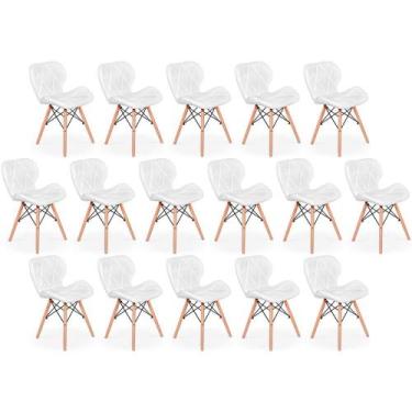 Imagem de Kit 16 Cadeiras de Jantar Charles Eames Slim Wood Estofada - Branco - 