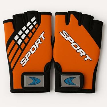 Imagem de Luva Esportiva Meio Dedo Masculina Antiderrapante Para Ciclismo Academia Crossfit Musculação Proteção Confortável Ajustável Resistente Bike Treino Fitness Esporte (Laranja)