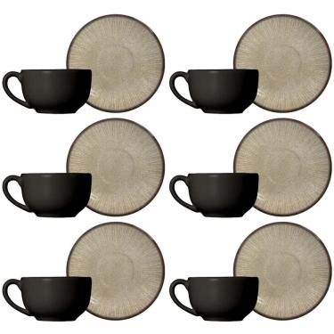 Imagem de Conjunto de 6 Xícaras de Chá com Pires de Cerâmica Mônaco 250ml - Alleanza