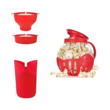 Imagem de Pipoqueira De Vidro Para Micro-ondas Com Tampa Dobrável De Silicone E 