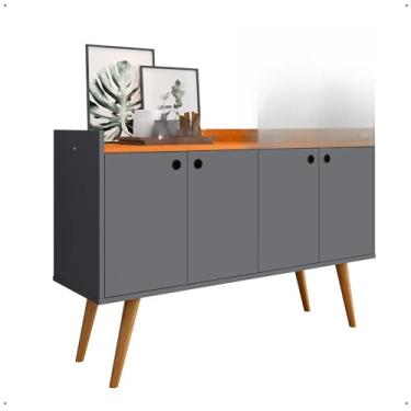 Imagem de Aparador Buffet Cantinho Café Sala Jantar Cozinha 4 Portas Puxador Concha Prateleira Interna(Dallas - Cinza/