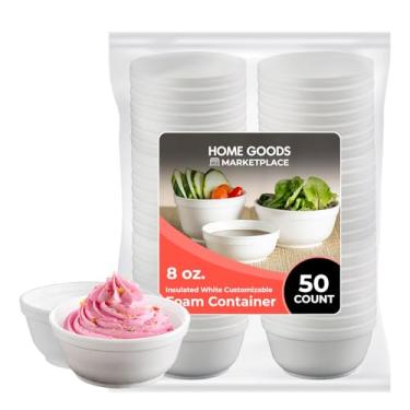 Imagem de HOME GOODS MARKETPLACE Tigelas de espuma de 227 g – 50 unidades | Recipientes de espuma descartáveis para alimentos quentes e frios | Resistentes, resistentes a vazamentos e isolados | Ótimo para sopa