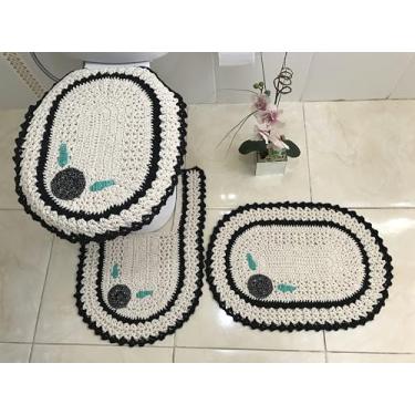 Imagem de Jogo de Tapete para Banheiro em Crochê 3 Peças com Aplicação (Preto)
