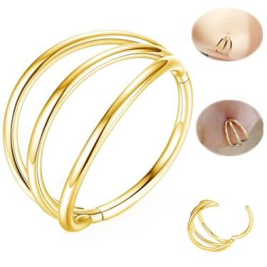 Imagem de ORANGELOVE 16G 11 mm dobradiça de aço cirúrgico 316L ouro segmento de argola tripla anéis de nariz argola cartilagem sem costura articulada clicker piercing de orelha para hélice, tragus, concha