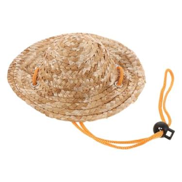 Imagem de Chapéu de palha Ultechvo Pet Sombrero – Chapéu de proteção solar ajustável para o verão, chapéu de praia para filhotes de cães pequenos e gatos (tamanho M)
