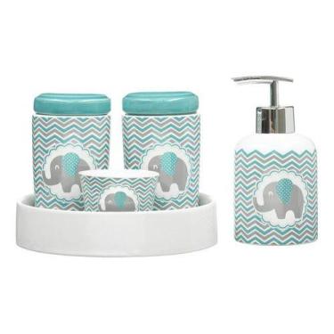 Imagem de Kit Higiene Bebê Porta Algodão Banheiro Quarto Elefante Bb - PGB, Verd