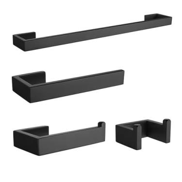 Imagem de Conjunto de banheiro de aço inoxidável preto - Toalheiro 4 peças - Suporte de papel higiênico - Kit de ferragens, preto 4 peças