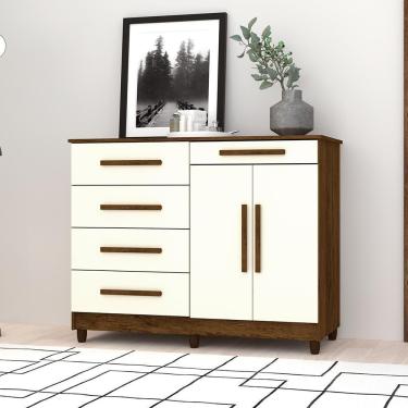 Imagem de Cômoda Sapateira Orion Imbuia Champanhe 5 Gavetas 2 Portas