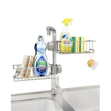 Imagem de YQh Rack de armazenamento de barra de chuveiro, rack de chuveiro para banheira (haste de chuveiro não incluída), acessórios para banheira com pés de garra, saboneteira de aço inoxidável 304, suporte