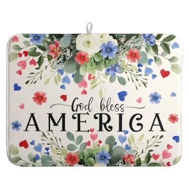 Imagem de farg Tapete De Secagem Pratos Com Estampa Floral Patriótica 4 Julho, Grande Cozinha Para O Dia Da Memória Verão, Absorvente Secar Em Bancadas, Escorredor Microfibra (18 X 24 Pol.)