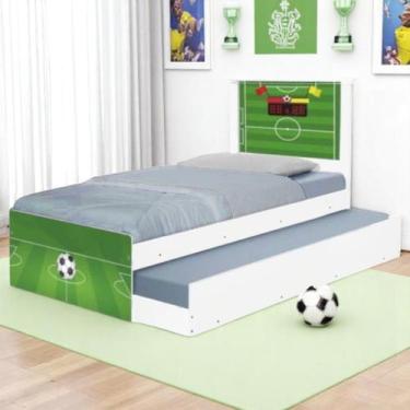 Imagem de Bicama Solteiro Tema Futebol Gramado Adesivada Cama Auxiliar MDF/MDP -