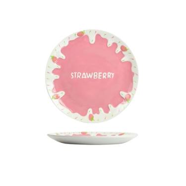 Imagem de Prato de salada de cerâmica pintado à mão com relevo sob o esmalte de 21,6 cm (rosa claro)