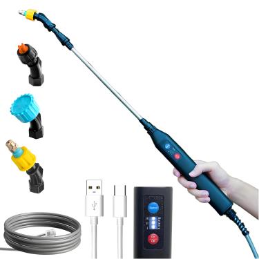 Imagem de Varinha de pulverizador elétrico atualizada de 59,9 cm, varinha de pulverizador telescópico alimentada por bateria com 3 modos de pulverização, mangueira de 16,4 pés e indicador de bateria LED para