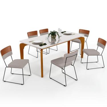 Imagem de Mesa Capri 160cm Off White Nature Com 6 Cadeiras Camel Bege