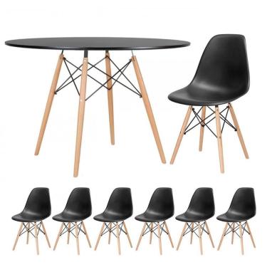 Imagem de Mesa Redonda Eames 120cm Preto + 6 Cadeiras Preto