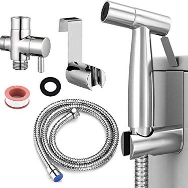 Imagem de Pulverizador de bidê de aço inoxidável para vaso sanitário - Pulverizador de fraldas de pano portátil e kit de jato de banheiro com mangueira - Alta pressão de água para banho de animais de estimação