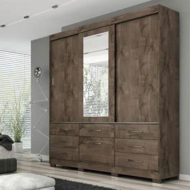 Imagem de Guarda-Roupa Casal 3 Portas Correr 7 Gavetas Luíza Panan Roupeiro, Caf