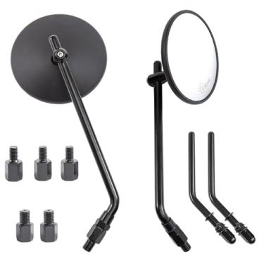 Imagem de Espelho de motocicleta redondo 10 cm haste longa curta 8 mm 10 mm Espelho lateral universal para Cafe Racer Bobber Chopper ATV UTV Scooter Motocicleta Retrovisor (Preto)