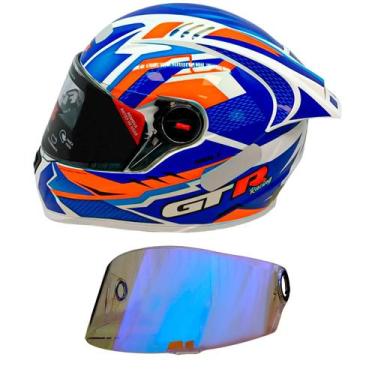 Imagem de Capacete Gt Racing Bolt Aerofólio Óculos Fw3 Branco + Viseira Revo Azu