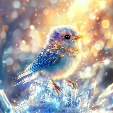 Imagem de Diymood Kits de arte de diamante 5D DIY para adultos, pássaro, pintura de diamante, broca completa, tela redonda, mosaico, bordado de cristal, para iniciantes, decoração de parede, presente 30 x 30 cm