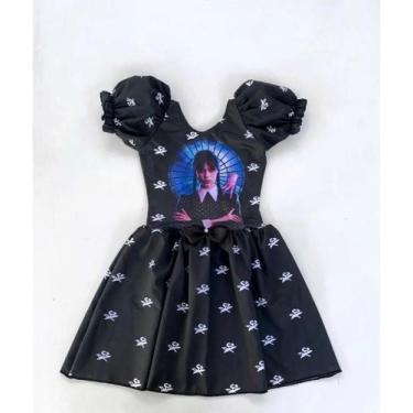 Imagem de Vestido Infantil Wandinha Estampado Gótico Elegante  2 a 10 Anos - Ana