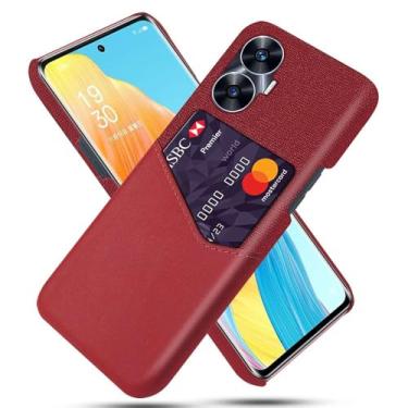 Imagem de Capa para Realme C55,Anti-deslizamento,Proteção contra quedas de 360°,Resistência à impressão digital,Tela e caso de couro PU com 1 slot de cartão atrás-Red