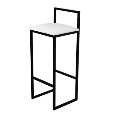 Imagem de Banqueta Alta Cozinha Bar Balcão Bistrô Industrial Preta Estofado Branco