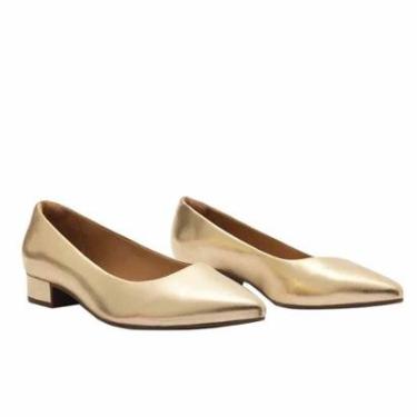 Imagem de Sapatilha Anacapri Dourada Salto Bloco Bico Fino-Feminino