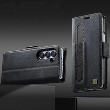 Imagem de Capa tipo carteira para Samsung Galaxy Z Fold6 com suporte para caneta e compartimento de couro (para Samsung Galaxy Z Fold6/preto)