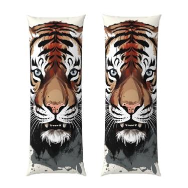 Imagem de Capa de travesseiro corporal com zíper oculto, fronha longa de microfibra macia e respirável para travesseiro corporal, capas de travesseiro de tigre preto e branco para dormir presente para cama 50 x