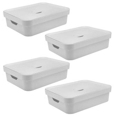 Imagem de Caixa Organizadora OU Plastico 16L Cube Branca 04 unidades