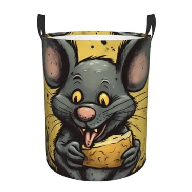 Imagem de Rat Eats A Piece Of Cheese cesto de roupa suja dobrável à prova d'água cesto de armazenamento de roupas com alças pano oxford organizador de brinquedos cesta para banheiro, lavanderia, quarto, pequeno