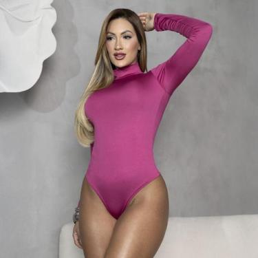 Imagem de Body Feminino Manga Longa Gola Alta Suplex Liso Justo Segunda Pele Est