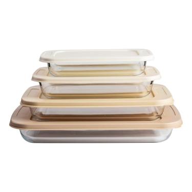 Imagem de COOK WITH COLOR Conjunto de 8 peças de assadeira de vidro com tampas - Caçarola profunda, recipiente de vidro para alimentos, forno, freezer e micro-ondas, recipiente transparente, marrom