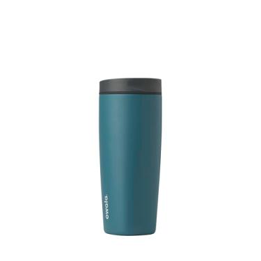 Imagem de Owala SmoothSip Slider Copo de café isolado de aço inoxidável, copo de café gelado reutilizável, caneca de viagem de café quente, sem BPA, 590 ml, cinza/azul (mergulho alto)