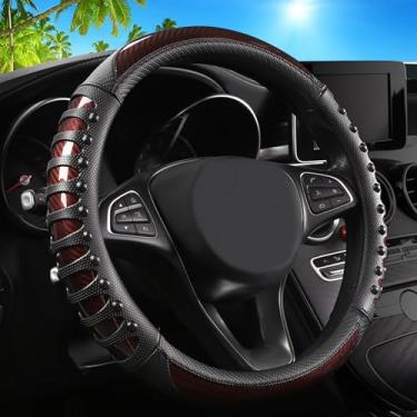 Imagem de Capa de volante de carro de massagem 3D, capas de couro de fibra de carbono marrom universal, respirável, antiderrapante, inodoro, acessórios para volantes para homens e mulheres