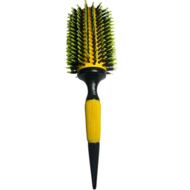 Imagem de Escova de Cabelo Profissional Redonda Cerdas Javali e Nylon(Amarelo-43)