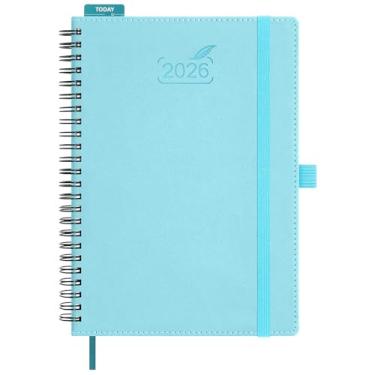 Imagem de BEZEND Agenda 2026 semanal e mensal (espiral de 15,2 cm x 21,6 cm) com horários e abas de hora em hora (janeiro a dezembro), notas e despesas, suporte para caneta, bolso interno, capa macia de couro