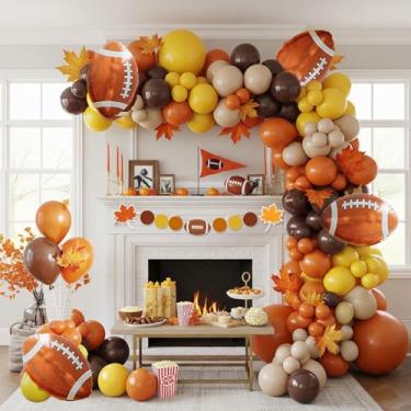 Imagem de Fall Football Fall Rugby Day Party Decorations Kit orange brown Balloon Garland Arch with Banner Mylar Balloons for Sports Birthday Boys first year touch down Football Day Thanksgiving decorations