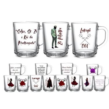 Imagem de Kit 3 Canecas Vidro Café Chá 225ml Orixás Diversos Umbanda Candomblé Guias Artigo Religioso Axé Proteção (ZE PILINTRA)