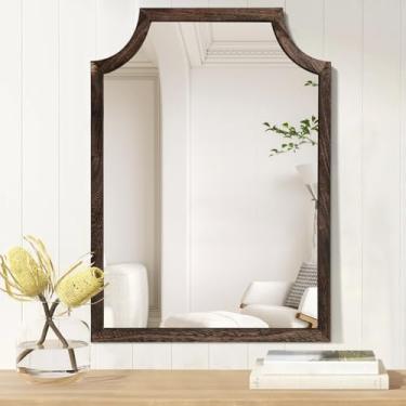 Imagem de MWAZZLL Espelho de parede retrô recortado com moldura de madeira grande 66 cm x 45 cm espelhos retangulares pendurados decorativos para banheiro, quarto, sala de estar, entrada