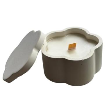 Imagem de Generic Castiçal de cerâmica branca moderna com vela perfumada de baunilha, pavio de madeira natural, em forma de coração, recipiente decorativo reutilizável (margarida)